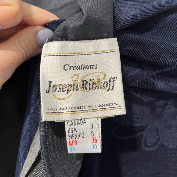 Vintage  Navy Blue Floral Patterned Dress by Joseph Ribkoff, Size 8P - Picture 5 of 7